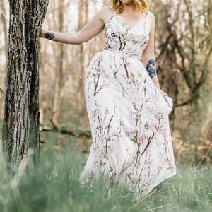 Pink cherry blossom maxi dress SHEER